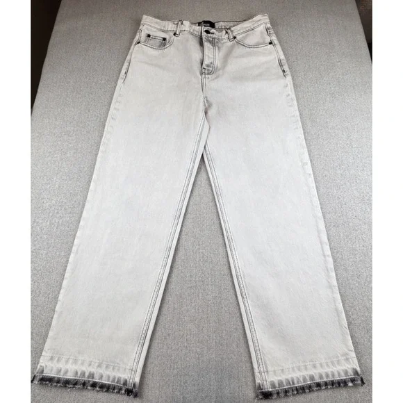 The Kooples Grey Distressed Button Fly Jeans Raw Hem Straight Leg Mens EU42 US32